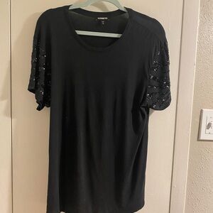 Express Black Sequin Sleeve Top Size Medium